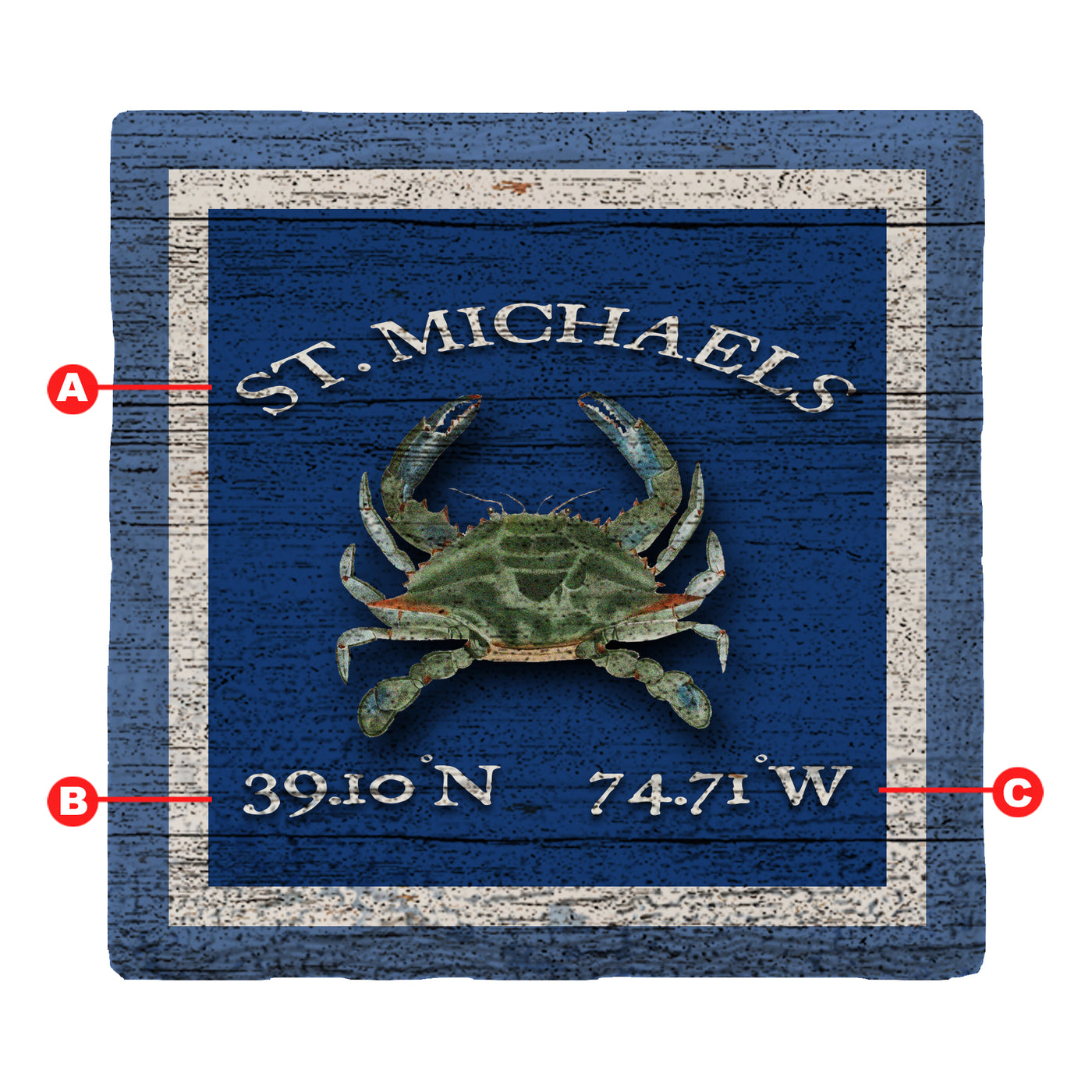 Customizable Navy Blue Crab w/ Coordinates | Drink Coaster Set