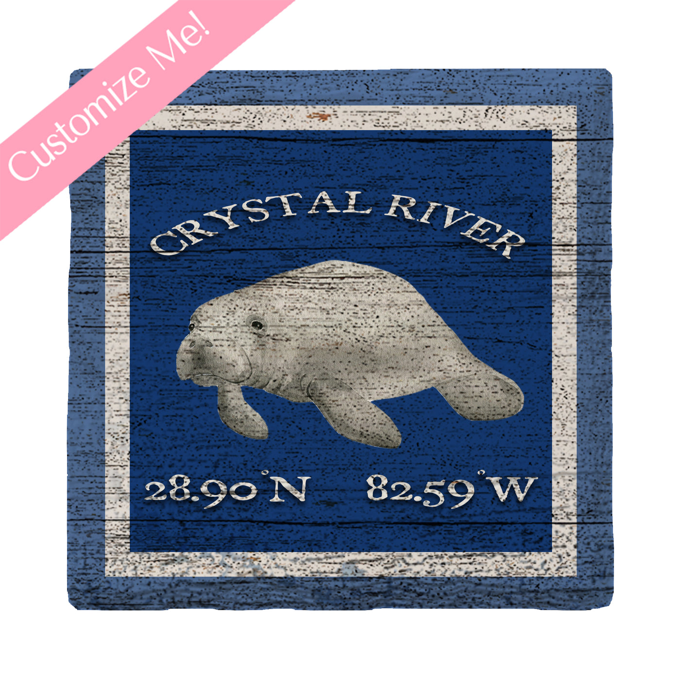 Customizable Navy Blue Manatee w/ Coordinates | Drink Coaster Set