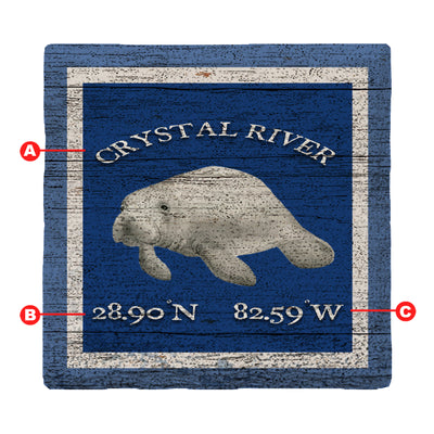 Customizable Navy Blue Manatee w/ Coordinates | Drink Coaster Set