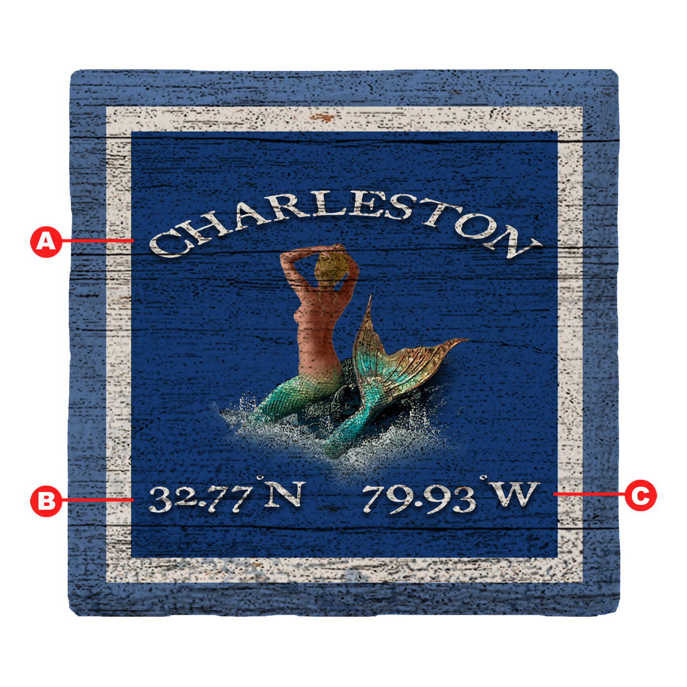 Customizable Navy Blue Mermaid w/ Coordinates | Drink Coaster Set