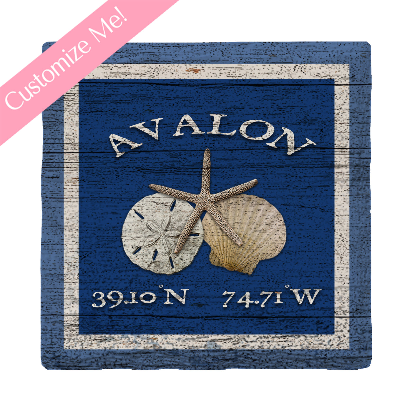 Customizable Navy Blue Seashells w/ Coordinates | Drink Coaster Set