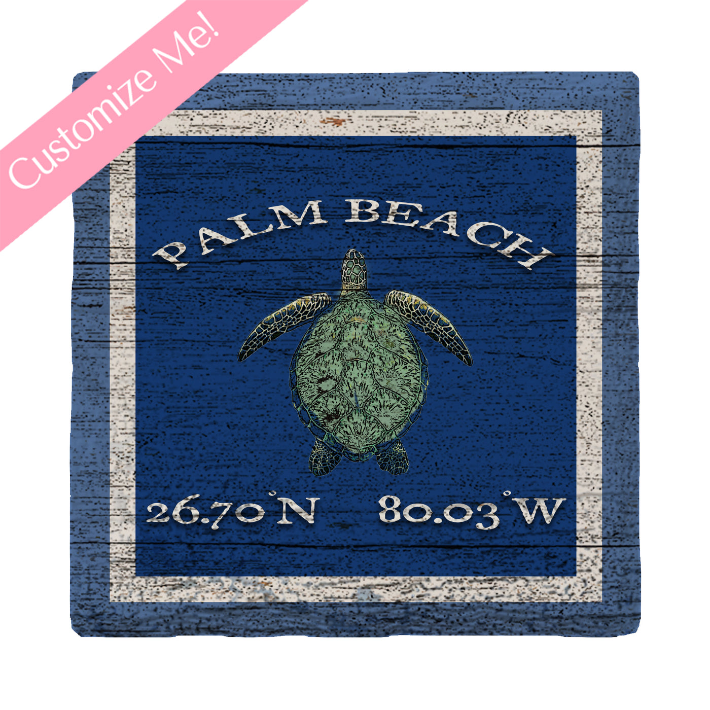 Customizable Navy Blue Sea Turtle w/ Coordinates | Drink Coaster Set