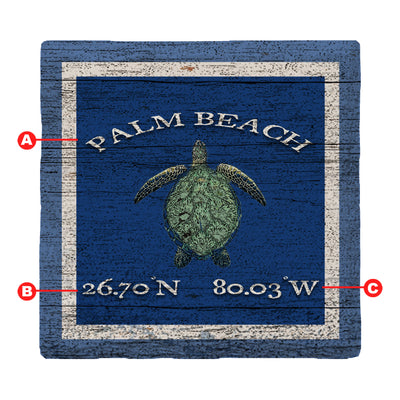 Customizable Navy Blue Sea Turtle w/ Coordinates | Drink Coaster Set