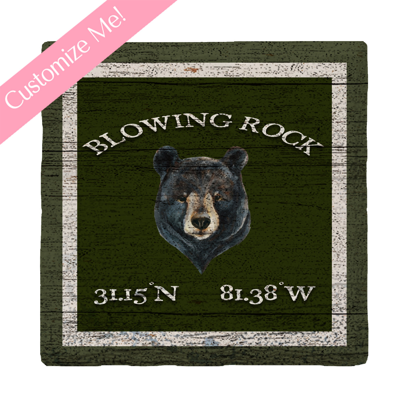 Customizable Lodge Green Black Bear w/ Coordinates | Drink Coaster Set