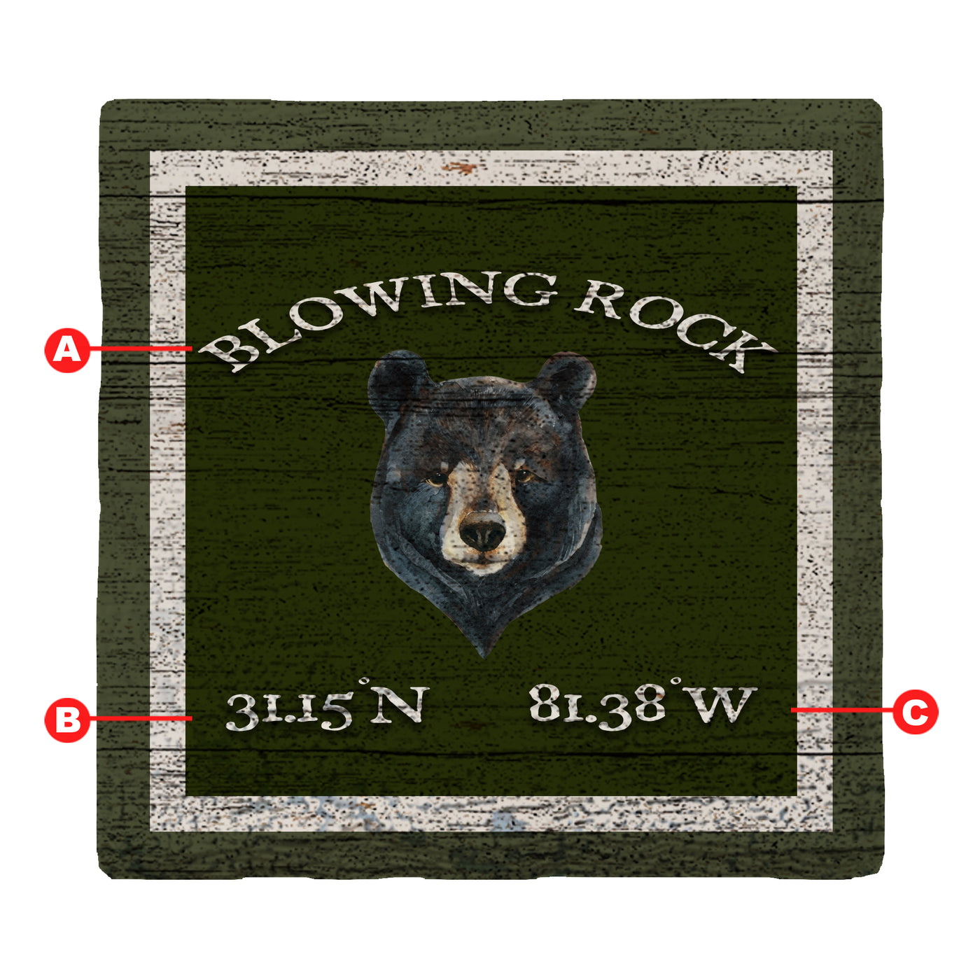 Customizable Lodge Green Black Bear w/ Coordinates | Drink Coaster Set