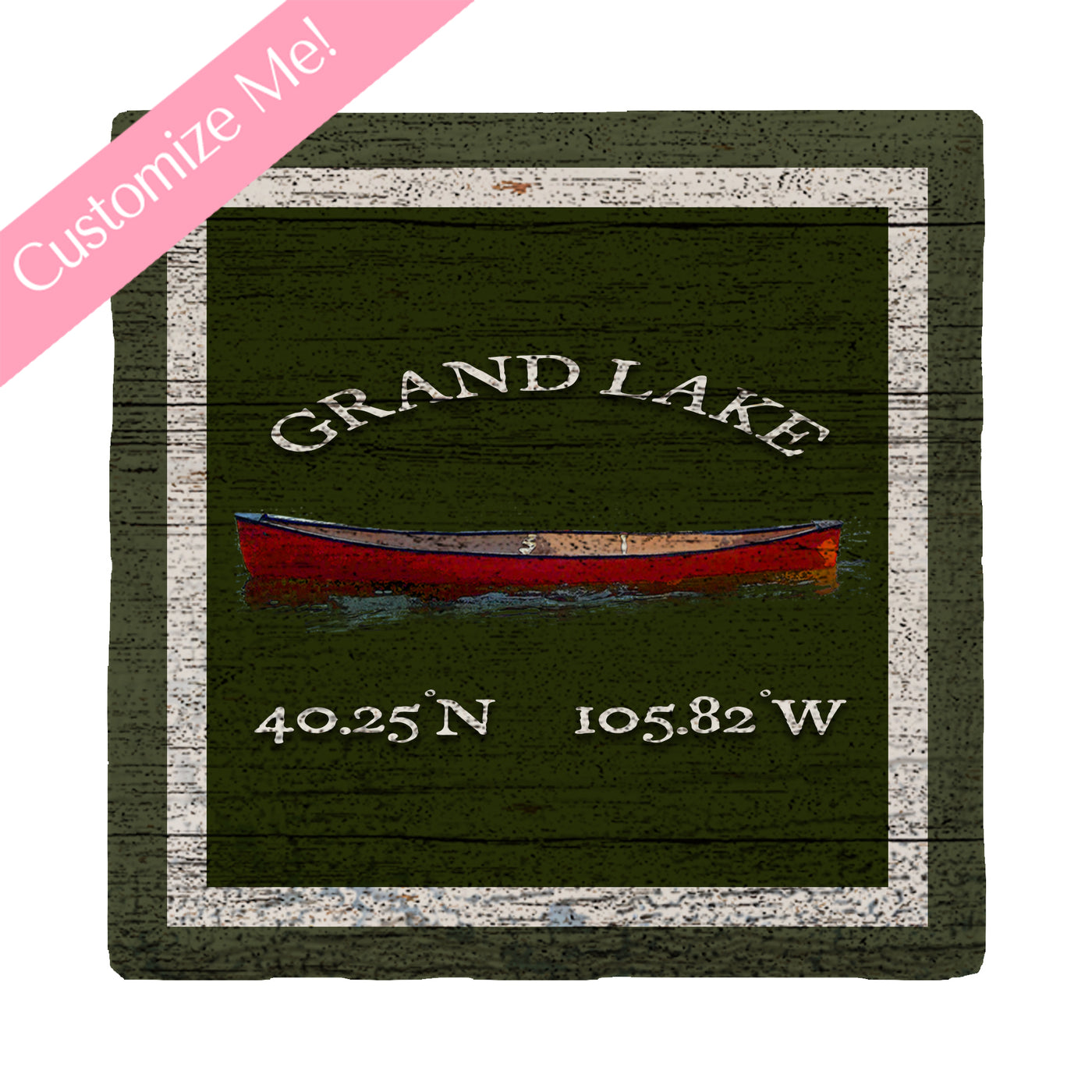 Customizable Lodge Green | Red Canoe w/ Coordinates | Drink Coaster Set