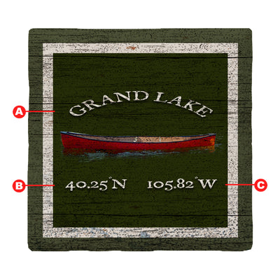 Customizable Lodge Green | Red Canoe w/ Coordinates | Drink Coaster Set