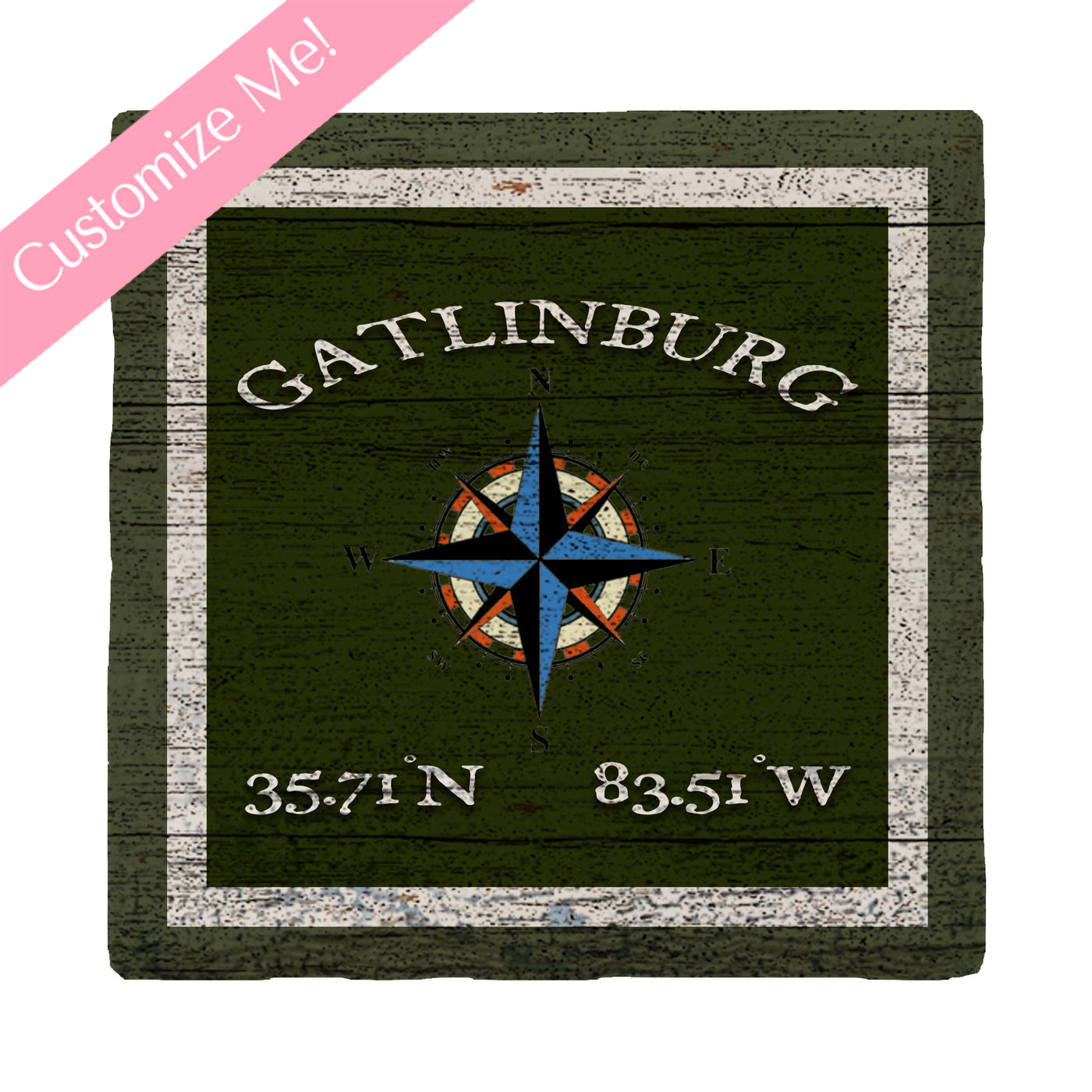 Customizable Lodge Green Compass w/ Coordinates | Drink Coaster Set