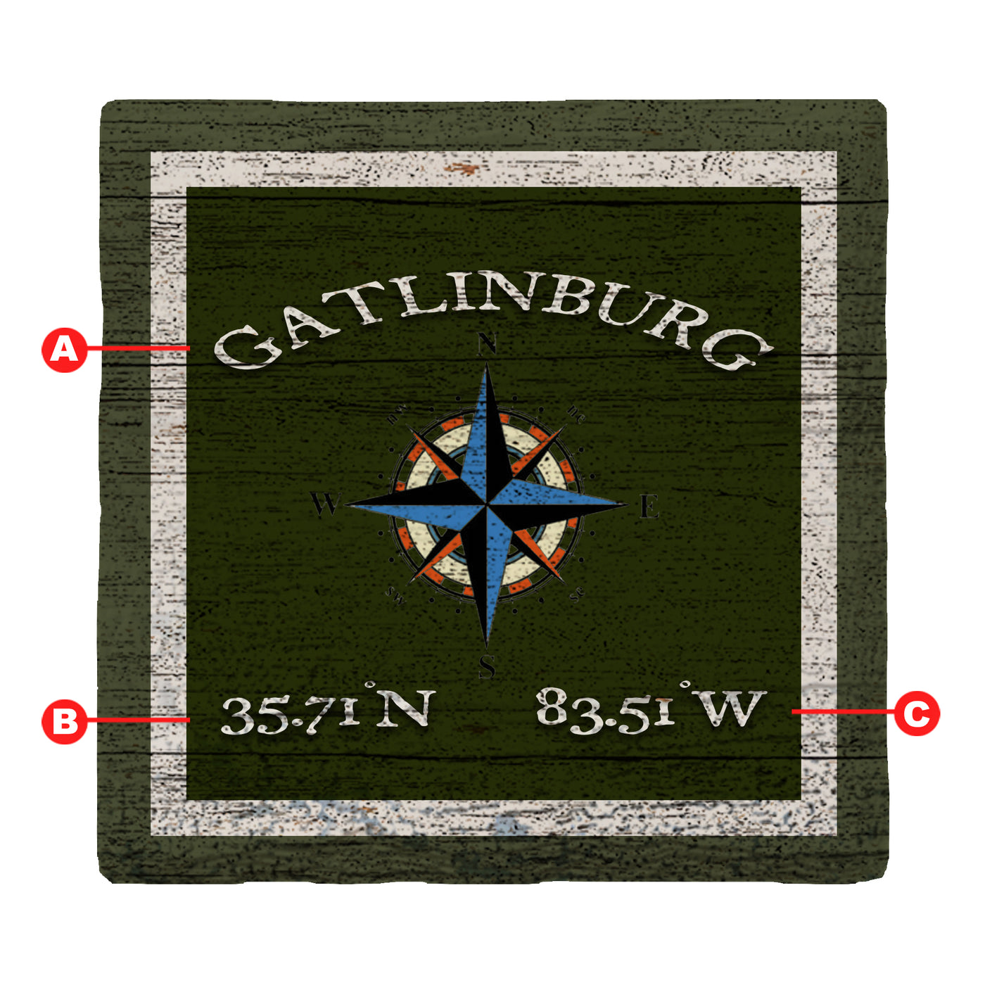 Customizable Lodge Green Compass w/ Coordinates | Drink Coaster Set