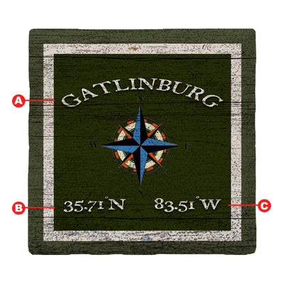 Customizable Lodge Green Compass w/ Coordinates | Drink Coaster Set