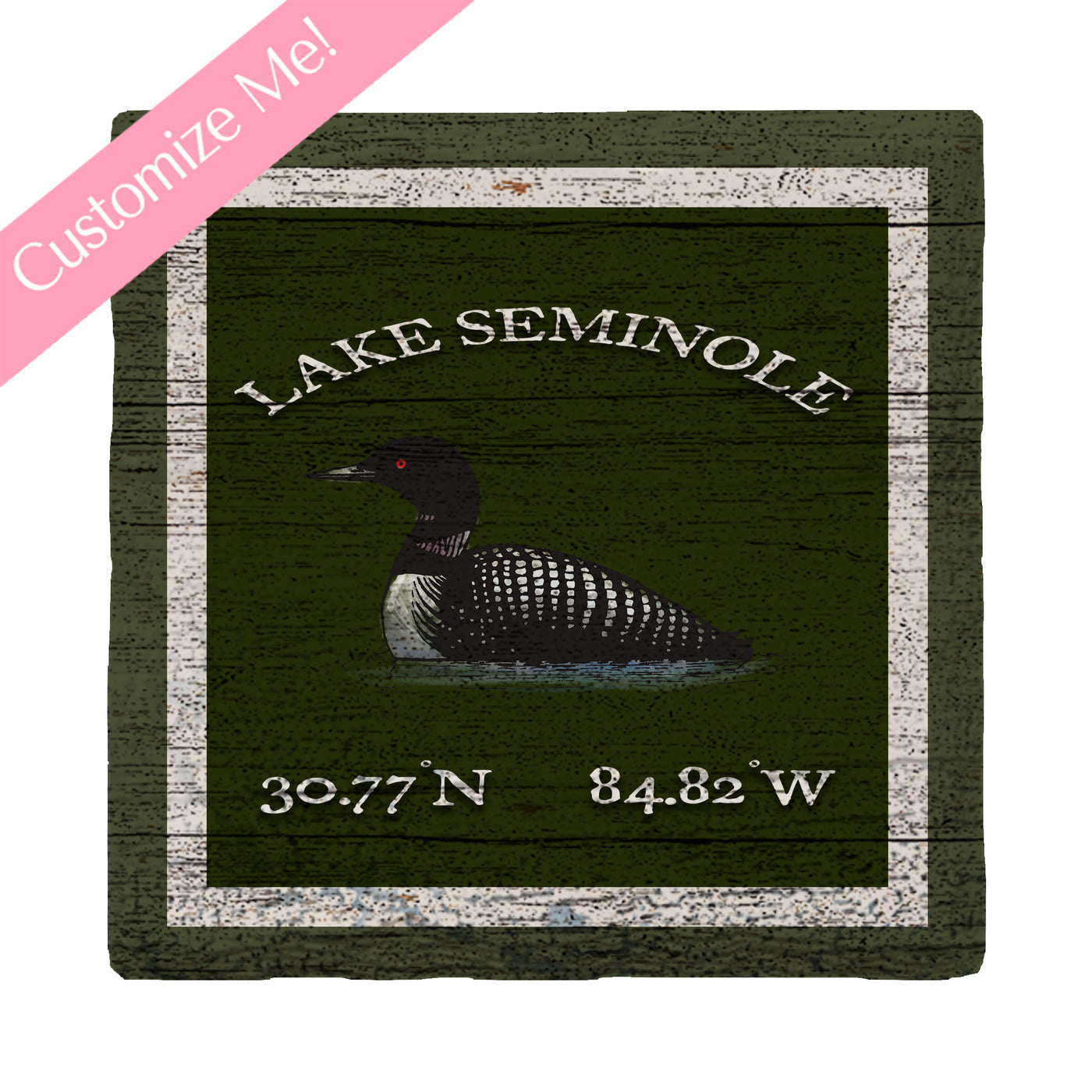 Customizable Lodge Green Loon w/ Coordinates | Drink Coaster Set