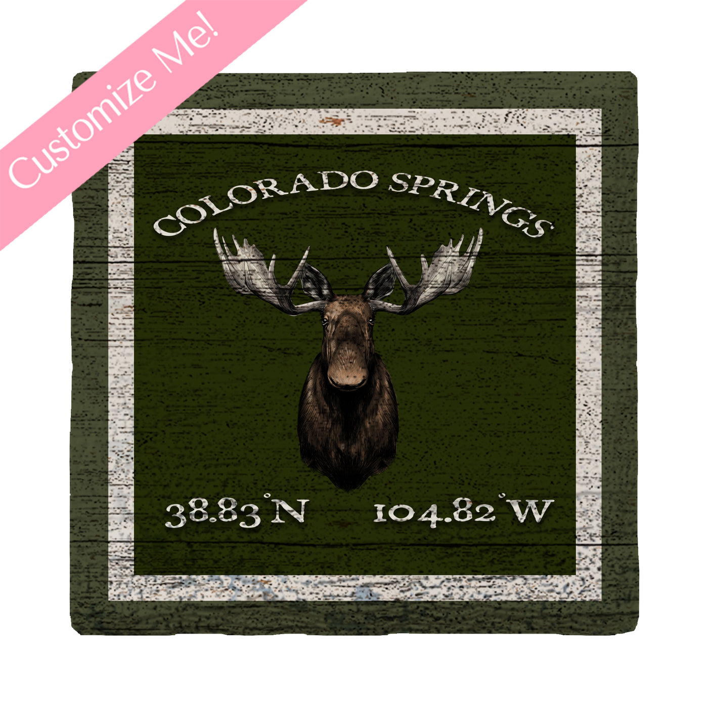 Customizable Lodge Green Moose w/ Coordinates | Drink Coaster Set