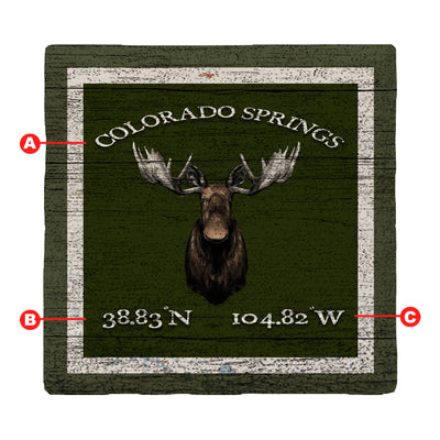 Customizable Lodge Green Moose w/ Coordinates | Drink Coaster Set