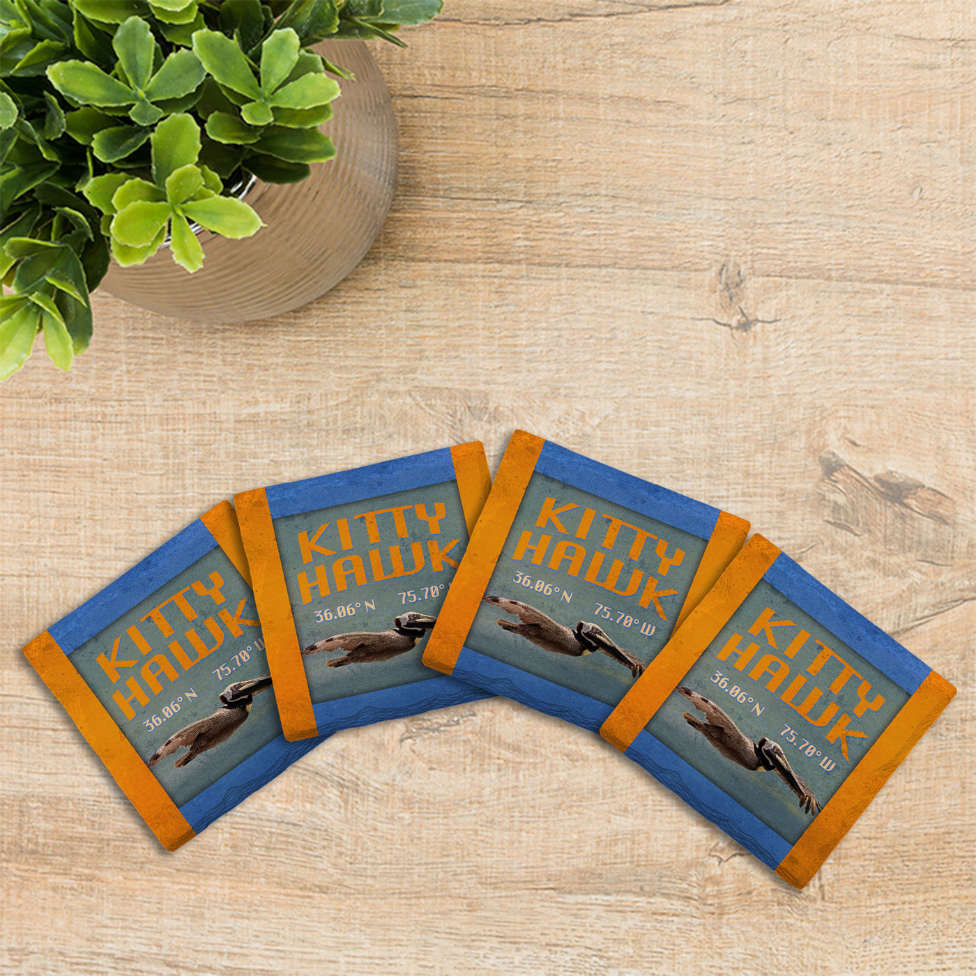 Customizable Pelican | Drink Coaster Set | Blue Orange