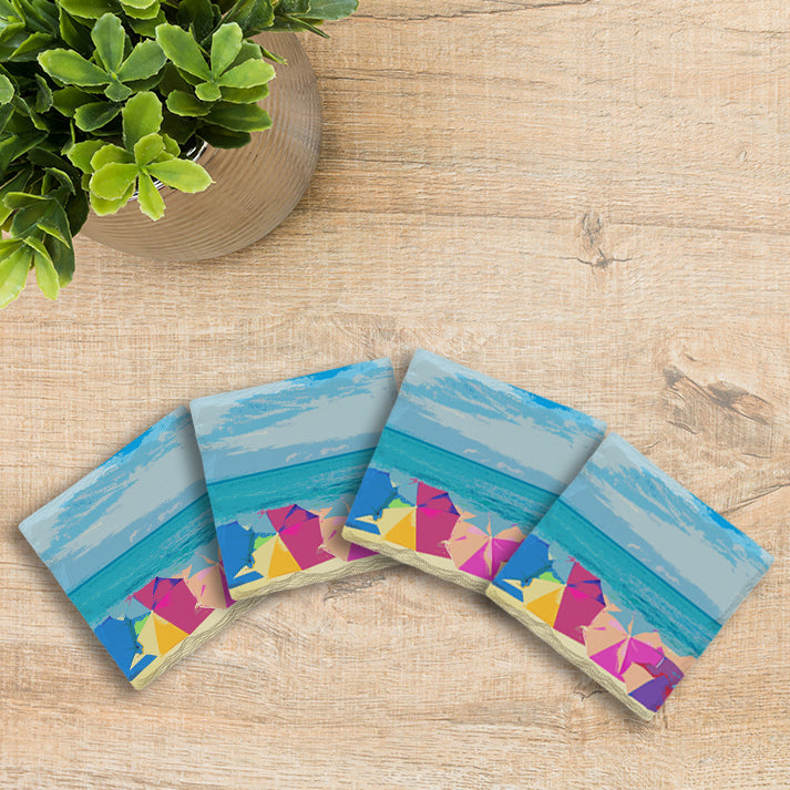 Colorful Beach Umbrellas | Drink Coaster Set