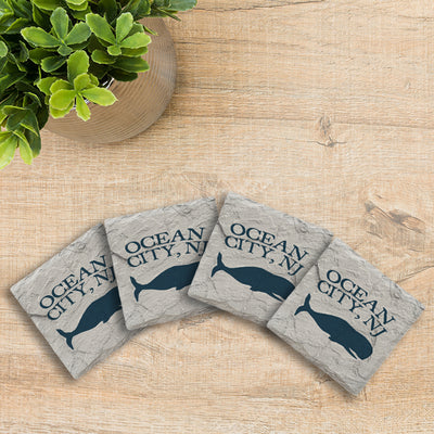 Customizable Whale | Drink Coaster Set | Navy & White