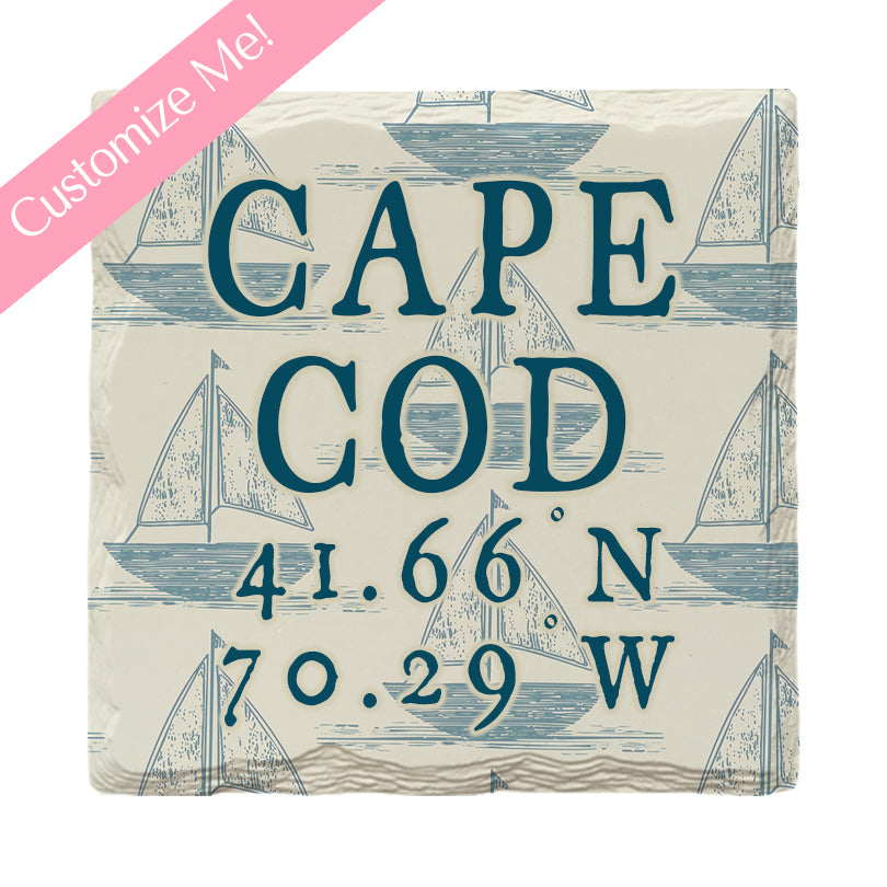 Customizable Sailboats w/ Coordinates | Drink Coaster Set