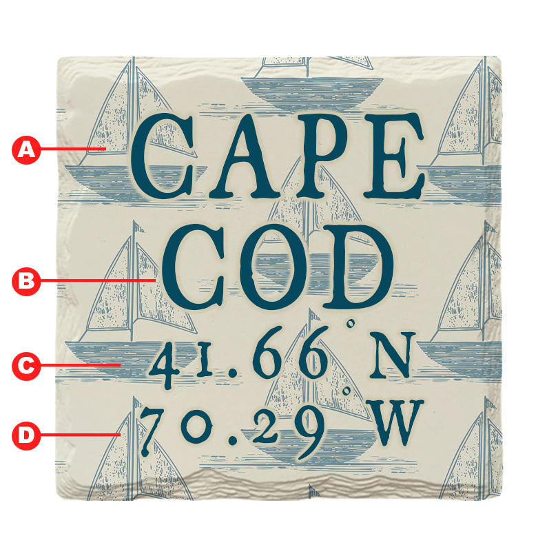 Customizable Sailboats w/ Coordinates | Drink Coaster Set