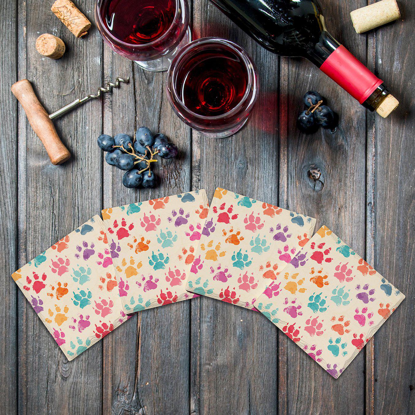 Colorful Dog Paws | Drink Coaster Set