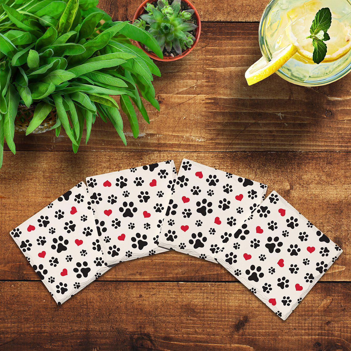 Dog Paws & Hearts | Drink Coaster Set