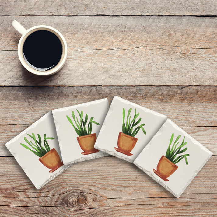 Potted Plant | Drink Coaster Set | Watercolor