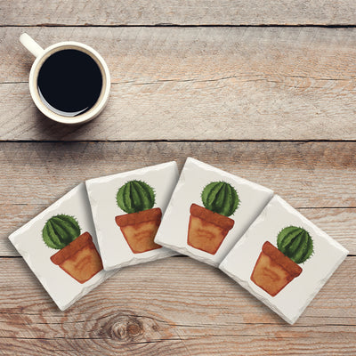 Potted Cactus | Drink Coaster Set | Watercolor