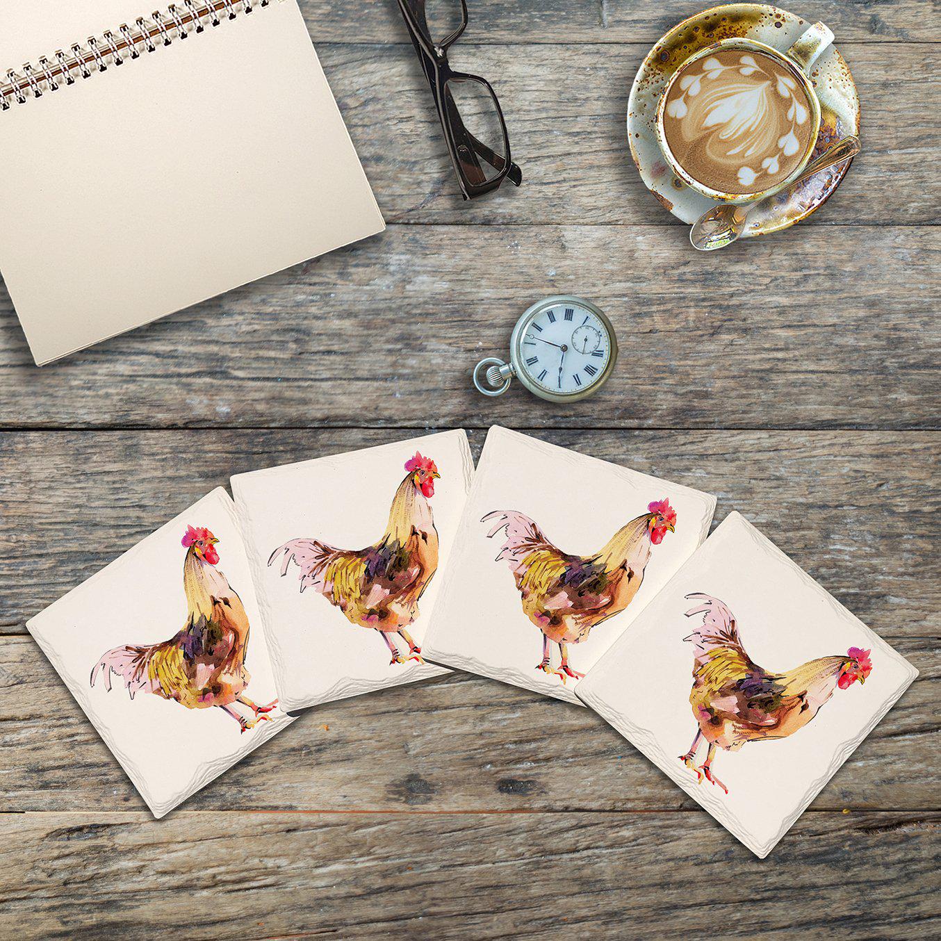 Watercolor Rooster | Drink Coaster Set