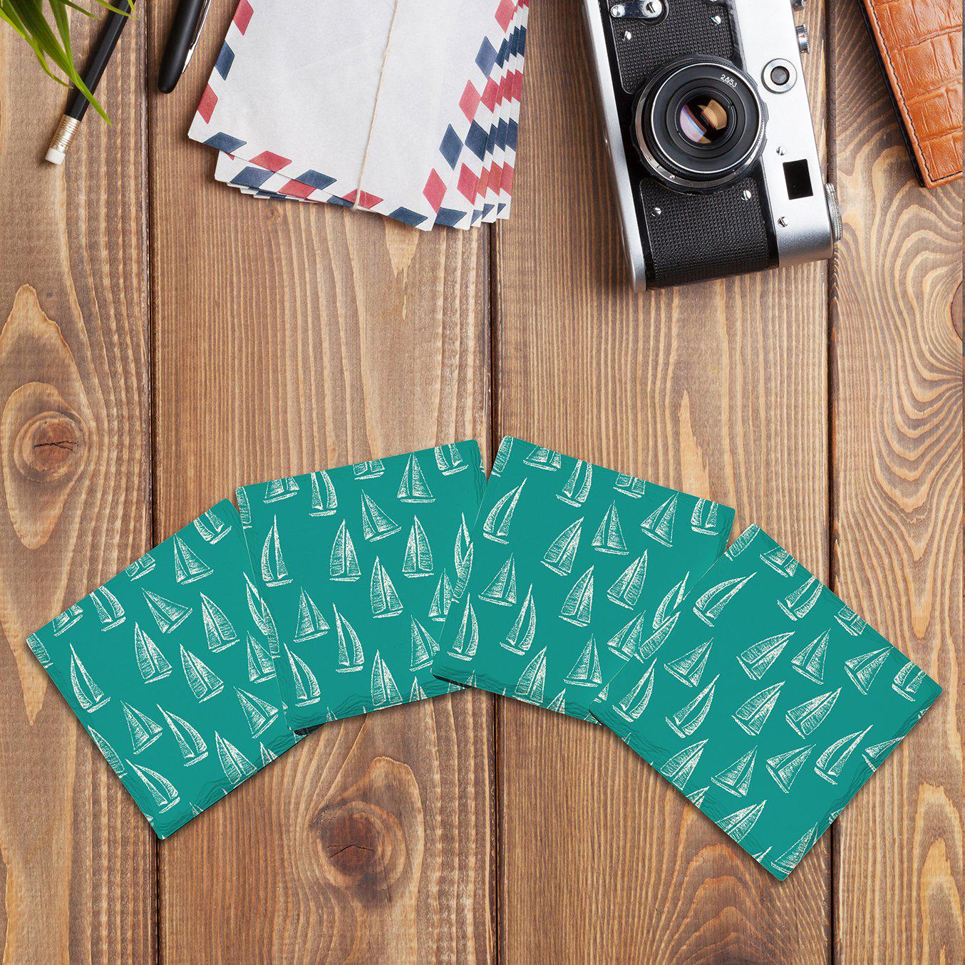 Teal Sailboat Pattern | Drink Coaster Set