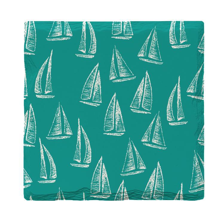 Teal Sailboat Pattern | Drink Coaster Set