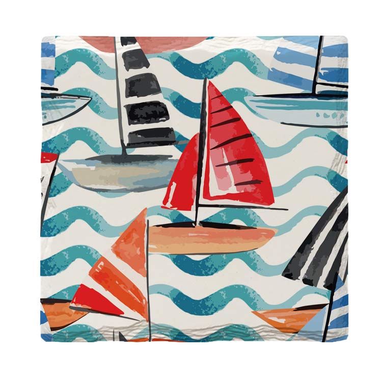 Watercolor Sailboats | Drink Coaster Set