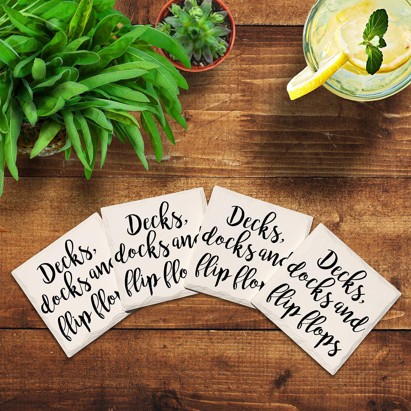 Decks, Docks and Flip Flops | Drink Coaster Set