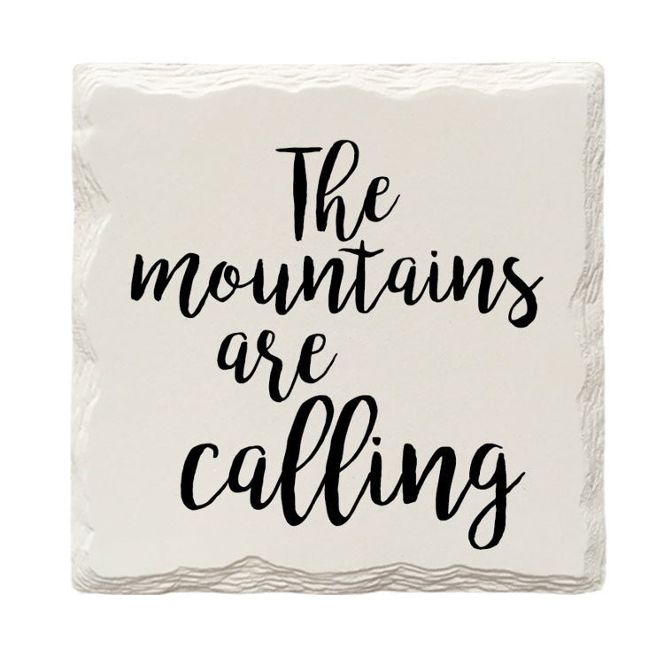 The Mountains Are Calling | Drink Coaster Set | Cursive