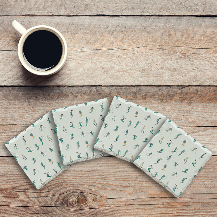 Ski Pattern Skiers | Drink Coaster Set