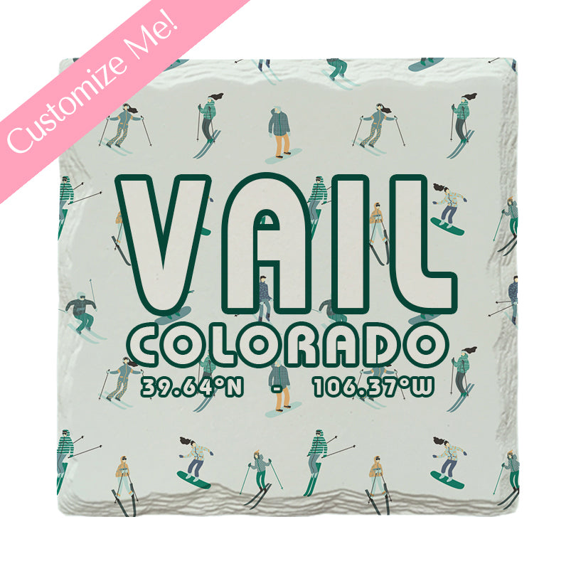 Customizable Ski Pattern Skiers | Drink Coaster Set